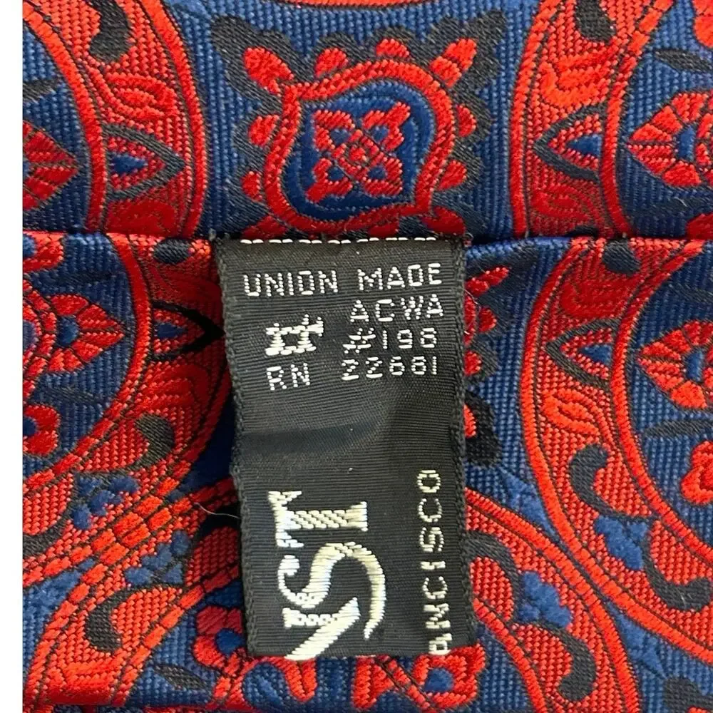 Vtg Necktie Ernst San Francisco Union EX Wide vibrant red/blue/medallion pattern